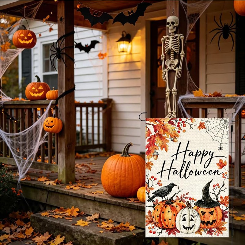 ARGOOFG Happy Halloween Garden Flag 12 x18 Inch Outdoor Yard