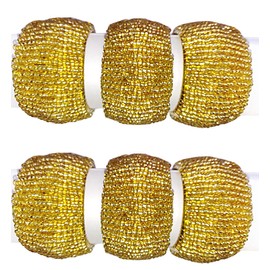 Terraacraft – Juego de servilletas y posavasos hechos a mano – Hermoso y elegante accesorio para la parte superior de la mesa. El juego contiene: 4 servilletas con abalorio y un par de posavasos a juego., Dorado, Coaster : 4" Round , Napkin Rings : 2" Ro