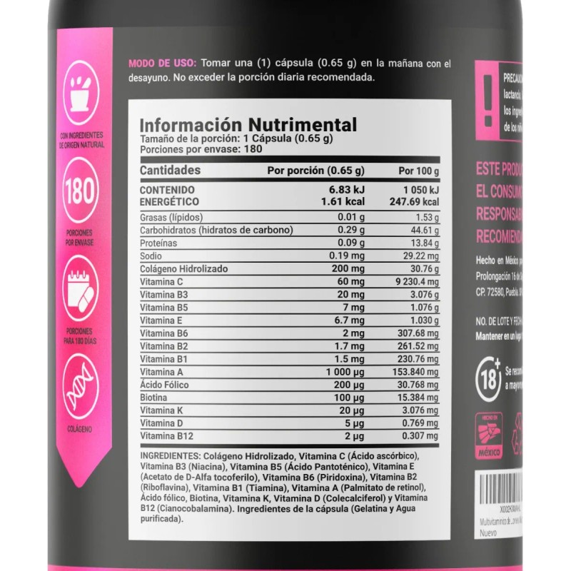 Multivitaminico De Mujer 180 Cápsulas Vitaminas Mujer B Life Sin