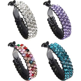Lawie 4 Pack Very Big Rhinestone Gem Jeweled Glitter Sparkly Plastic Banana Round Hair Clips Jaw Claws Barrettes Grips Clamps Ponytail Bun Chignon Twist Holder Hair Up Fancy Accessories for Women Girl