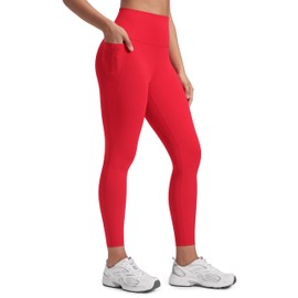 CRZ YOGA Womens Butterluxe Workout Leggings 25 Inches - High Waisted Gym Yoga Pants with Pockets Buttery Soft Aurora Red Small
