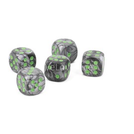 WeLoveBeads W6 Cube (16 mm) in Grey/Green Dots - Made in Germany - Pack of 5