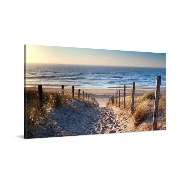 PICANOVA – Canvas Print 100x50 cm – Canvas Art Print Wall Art – Wall Decor Picture Stretched on Wooden Frame – Path to the Sea Beaches Collection