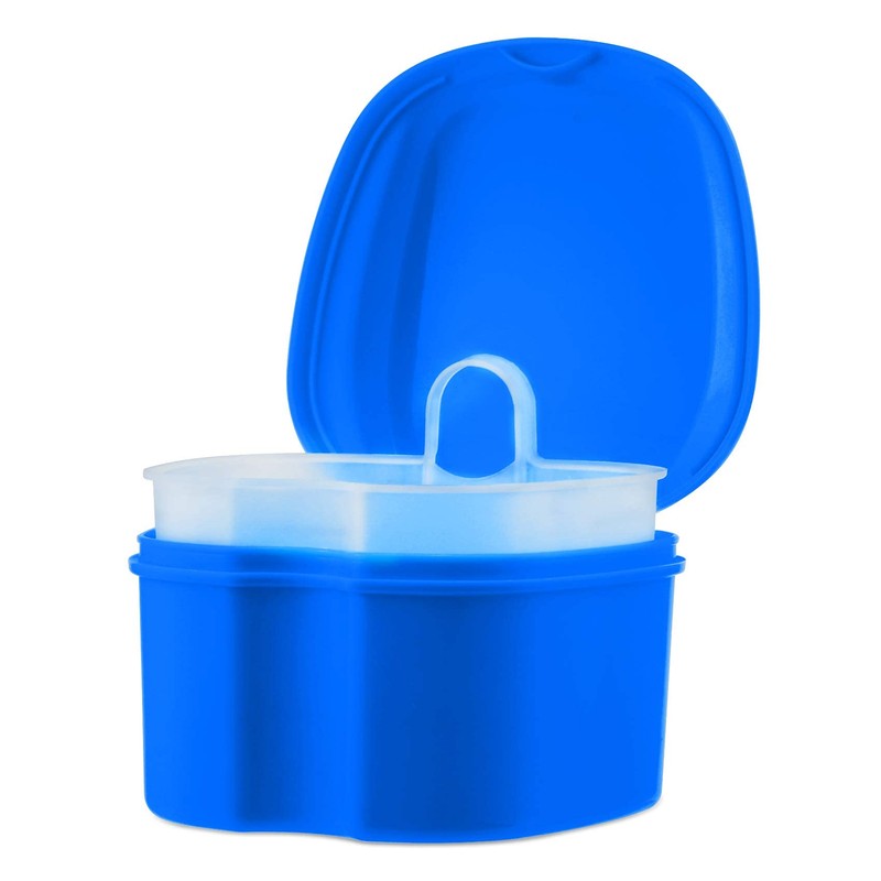 Denture Cup Dental Retainer Case Cleaning with Strainer Basket, Orthodontic