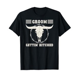 Mens Bachelor Party Groom Gettin Hitched Country Western Skull T-Shirt