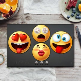 Walarky Emoji Round Metal Hob Covers 4-Piece Stove Plate Cooker Hob Covers for Cookers Top Burner Protector Kitchen Cookware Accessories Modern Cooktop Kitchen Decor