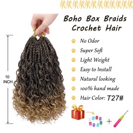 Boho Box Braids Crochet Hair for Women 10 Inch 7 Packs Ombre Goddess Box Braids with Curly Ends 3X Short Bob Crochet Braids for Kids Synthetic Bohemian Braiding Hair Extensions (T27)