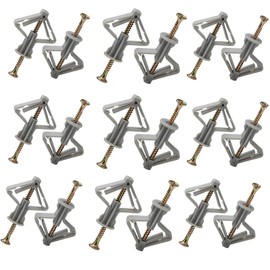 Plasterboard Wall,Plugs and Screws/Wall Fixing Plastic Expansion/Plug Anchor Bolts Anti Rotate Heavy Duty with Countersunk Screws for TV Wall Brackets Hollow Drywall Cavity (Grey, 50PCS)
