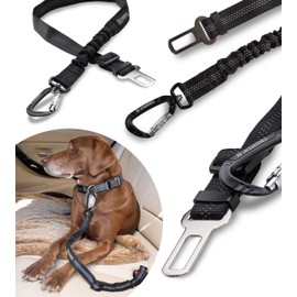 Jack & Russell Premium Oskar Flexible Seat Belt - Car Seat Belt with Premium Twist Lock Carabiner - Includes Jute Bag (Black)