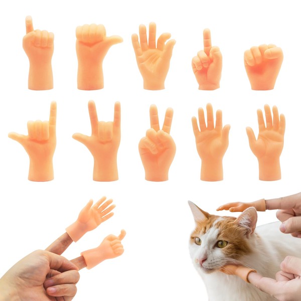 MABAHON 10 Pcs Tiny Hands Finger Puppets, Small Mini Little Hands Finger Puppets, Funny Finger Hand for Joke Toys, Finger Props Rock-Scissors Toys for Cat Dog Pets Playtime