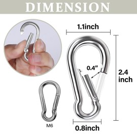 Pubiao 5 PCS Locking Carabiner Heavy Duty 304 Stainless Steel M6 Locking Carabiner Clip Gauge Steel Carabine Swivel Spring Clip for Outdoor Hiking Camping Fishing (Not for Climbing)