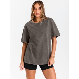 Trendy Queen Oversized Vintage T Shirts for Women Graphic Summer Top 2025 Y2k Short Sleeve Basic Cute Grunge Clothes Coffee L