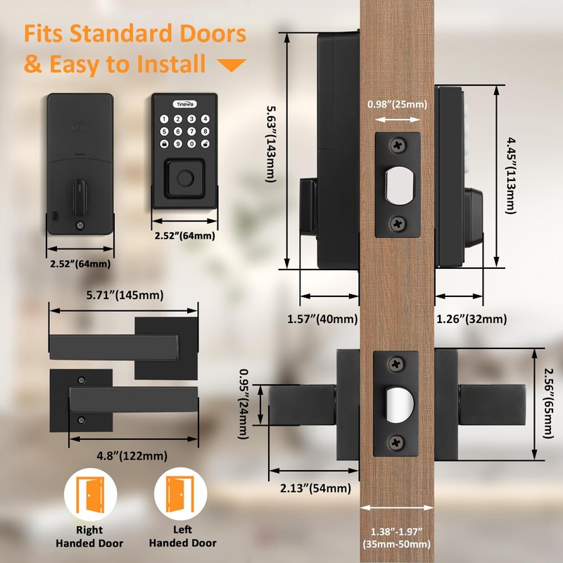 Tinewa Keyless Entry Door Lock with 2 Lever Handles, Fingerprint