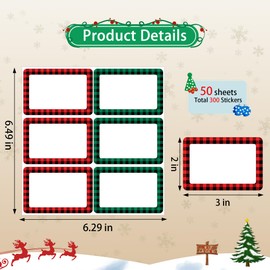 Lucleag 300 PCS Christmas Buffalo Plaid Name Tags Stickers, Christmas Red and Green Plaid Present Label Gift Tag for Packaging, Christmas Name Tags for Classroom Organizing School Supplies