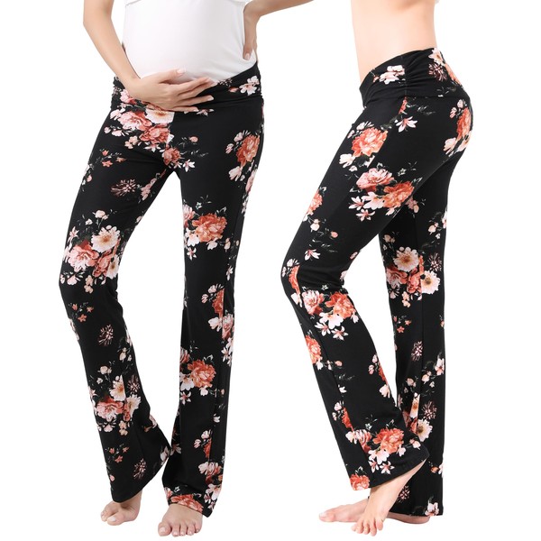 Women Maternity Pajama Pant Stretchy Comfy Wide Soft Palazzo Elastic