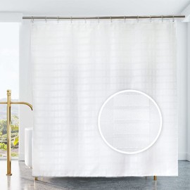 YISURE Extra Long Shower Curtain 240Drop, White Jacquard Shower Curtain 180x240cm, Waterproof Fabric Shower Curtain with Hooks 71"x94"