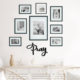Pray 3D Wood Art Word Script Cutout Sign (12x7 inches), Matt Black Wall Decor