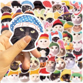 Cat Stickers for Laptop (50 Pieces), Gift for Children, Teenagers, Adults, Boys, Waterproof Vinyl Stickers for Scrapbooking, Skateboard, Car, Luggage