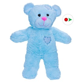 Stuffems Toy Shop Record Your Own Plush 16 inch Blue Patch Teddy Bear - Ready to Love in A Few Easy Steps