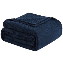 LAST MODA Muslin Blanket 100% Cotton Blanket Throw 108”x90”, Lightweight Breathable Summer Blanket Throw. Supersoft 4-Layer Gauze Throw Blanket for Sofa, Couch, Bed, All-Season Use, Navy Blue