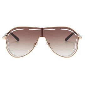 Azoxus Retro Large Aviator Sunglasses Womens Stylish Gold Rim Big Frame Pilot Sun Glasses Flat Top Shiled Gradient Brown