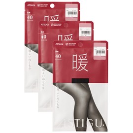 Atsugi ASTIGU Women's Stockings, Warm, Comfortable Warmth, 40D, Set of 3 Pairs, Black, L–LL