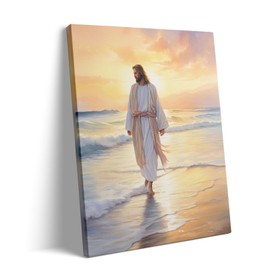 Jesus Canvas Wall Art Decor - Christian Religious Artwork with Sunrise Over Ocean, Inspirational Biblical Scene, Jesus Christ Faith Decor for Living Room, Bedroom or Prayer Room 11X14 inch