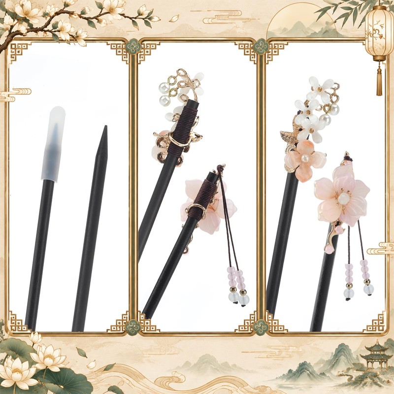 2 Pcs Chinese Japanese Wooden Hair Stick Chopstick, Vivid