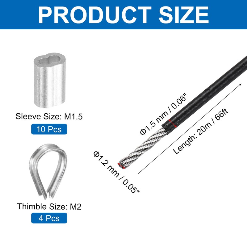 sourcing map 66FT Stainless Steel Cable Railing Kit, 1/16" Vinyl
