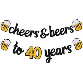 Cheers to 40 Years Birthday Banner Decoration 40th Birthday Decorations for Men Black Happy Birthday 40s Banner Theme Party Supplies for Women Sparkle Decorations Party Supplies