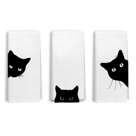 Kemingni Funny Moody Black Cat Kitchen Towels Set of 3, Black Cat Gifts for Women Men, Pet Lover Owner Gifts Decorative Hand Dish Tea Towels for Bathroom Kitchen, Cats Bathroom Decor, 16x24 Inch