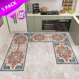 New Kitchen Rug Sets w/ Runner Non Slip Kitchen Rugs and Mats Washable Mat 3PCS