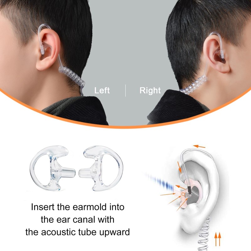 YNIBST Replacement Earmold for Acoustic Coil Tube Headset(Clear 2 Pairs)