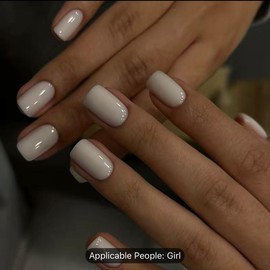 24pcs Milky White Fake Nails, Pure Color Medium Length Press On Nails, Glossy Full Cover Square False Nails For Women And Girls Nail Art Nail Care Nail Polish Polish