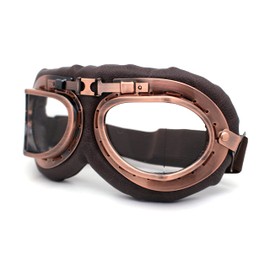 Cafe Racer Thick Leather Padded Steam Punk Motorcycle Goggle Copper Clear