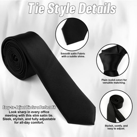 The Fancy Dress® Men's Black Ties Slim 5.5cm Plain Satin Neck Tie - Formal Skinny Necktie For Weddings, Interviews, Formal Business Attire UK