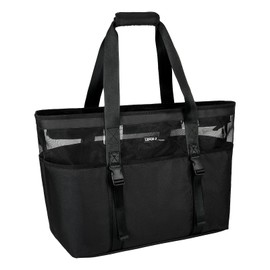 IVODEELA Beach Bag with Zip, Swimming Bag XXL Family, Women's Waterproof Sandproof Mesh Beach Bag, Swimming Bag Family, Shopping Bags for Travel, Shopping and Everyday, Black