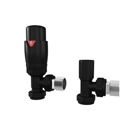 UK Radiators Thermostatic Radiator Valve (TRV) 15mm Angled Lockshield Valve in Deep Matt Black Colour - Energy Saving 1/2" x 15mm Brass Angled Radiator Valves
