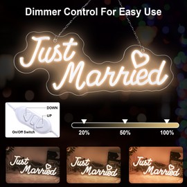 Just Married neon Sign - Levels Dimmable USB neon Lights for Bedroom Wall,Wedding Party neon Light for Wall Decoration Gift for Couples, Valentine's Day