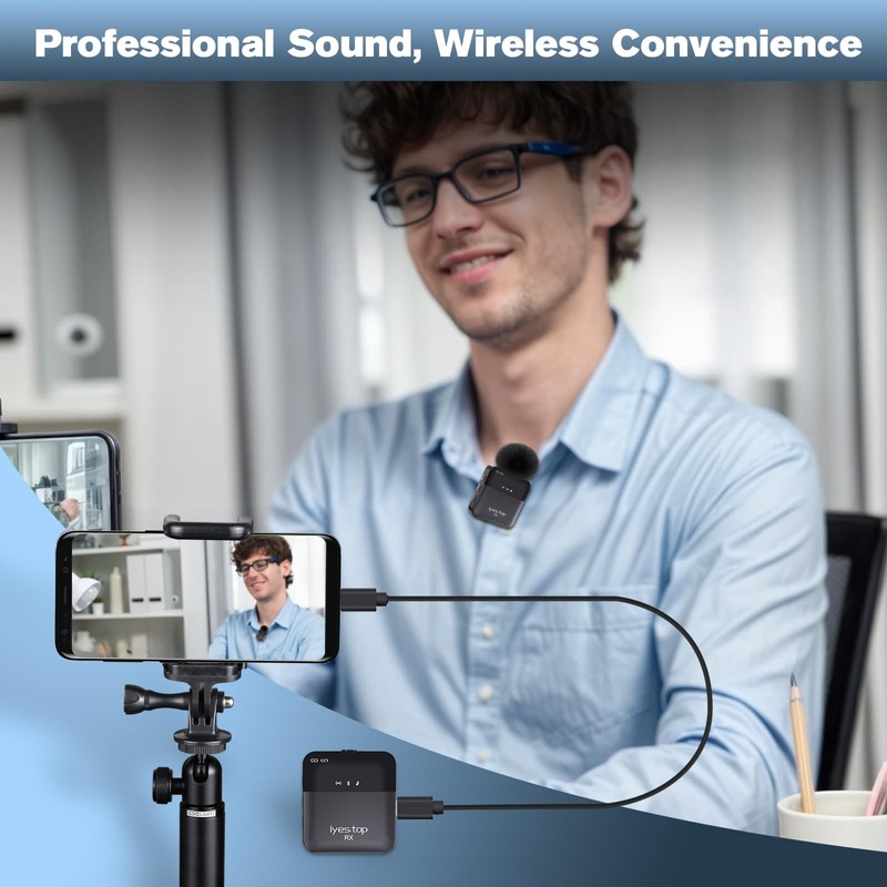 Wireless Lavalier Microphone for iPhone, Android Phone, Camera with Real-Time/Audience