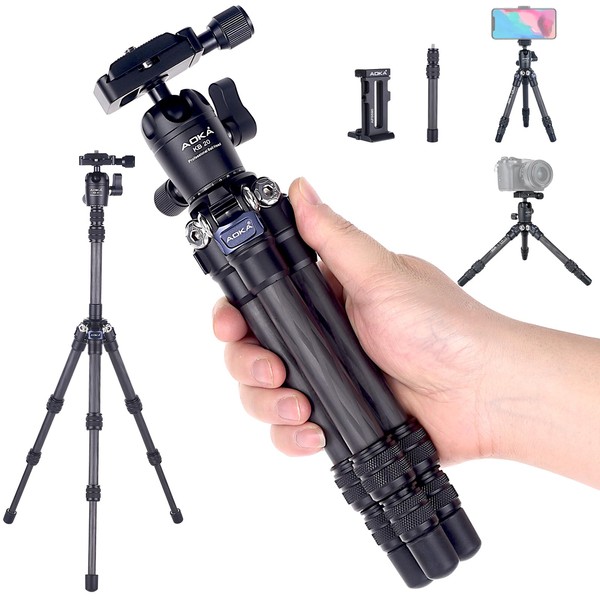 AOKA 15.75in/0.99lb Mini Carbon Fiber Tripod, Compact Pocket Travel Tabletop