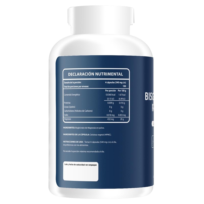 Wellthy Bisglicinato de Magnesio 400 Cápsulas 432mg. 100% Natural, Alta