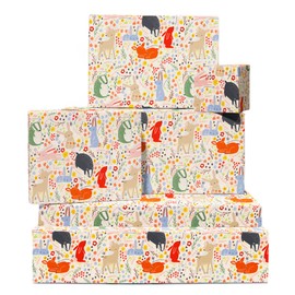 Kids Wrapping Paper Birthday Christmas Baby Shower - 6 Sheets Easter Bunny Wrapping Paper - Rabbit Raccoon Dear Forest - Cute Floral Prints For Boys Girls - Woodland Gift Wrap - Comes With Tags