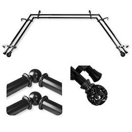 A&F Rod Decor - Baroque 13/16" Double Bay Window Curtain Rod - Black