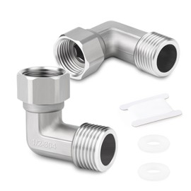 ERGAOBOY 2 Pcs 304 Stainless Steel 90 Degree Elbow 2 Ends Flexible Movable Connector, 1/2" Female and Male for Sprayer, Angled Valve, Shower Arm