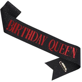 ZHBDPaty "Birthday Queen Birthday Sash Glitter with Pearl Safety Pin Party Favors For Girl Women (2 Black Red, Stardard)