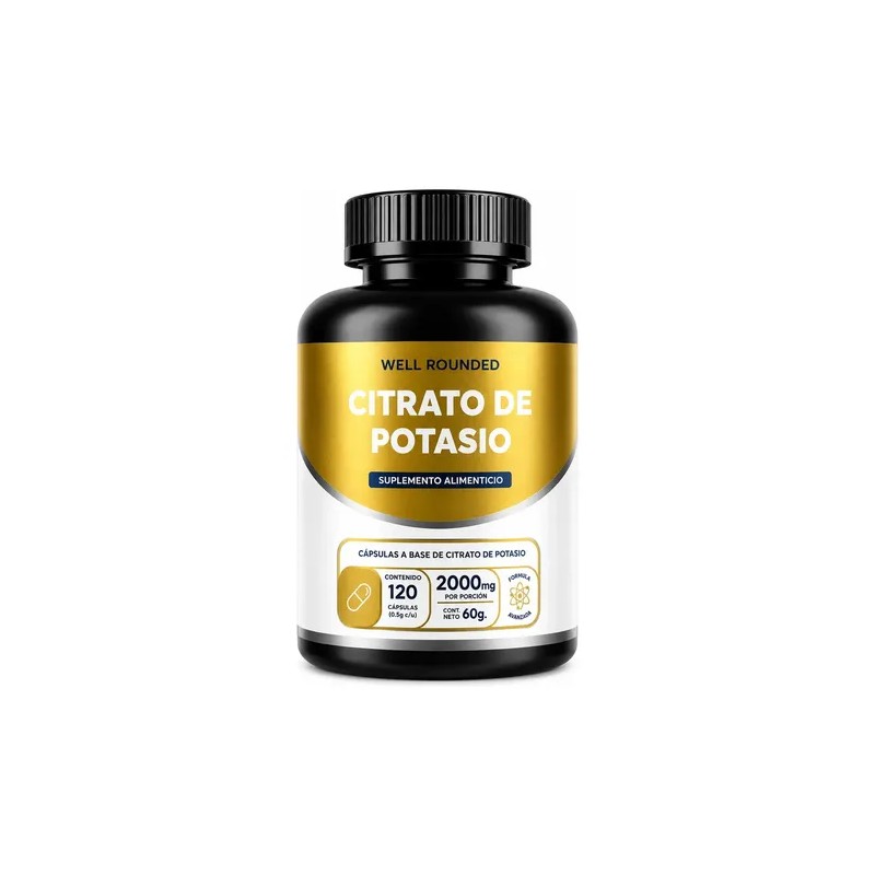 Citrato Potasio 120 Cápsulas Well Rounded 2000mg Porción Sabor