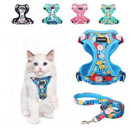 Halypet Cat Harness and Leash Set[MAX Safety 4th-Gen] Cute Escape Proof Vest Harness for Girl&Boy Cat Walking, Comfortable Adjustable Leash and Reflective Strips for Outdoor Kitten, XS Azure Floral