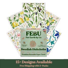 FEBU Swedish Dishcloths for Kitchen & Cleaning | 5 Pack Washable, Reusable Paper Towels  | Non-Scratch Cotton & Cellulose Sponge Cloths | No Odor, Biodegradable, Swedish Wipes:_Italian Summer
