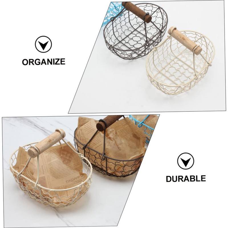 Ciieeo 1Pc Retro Beige Iron Storage Basket Decorative Household Fruit